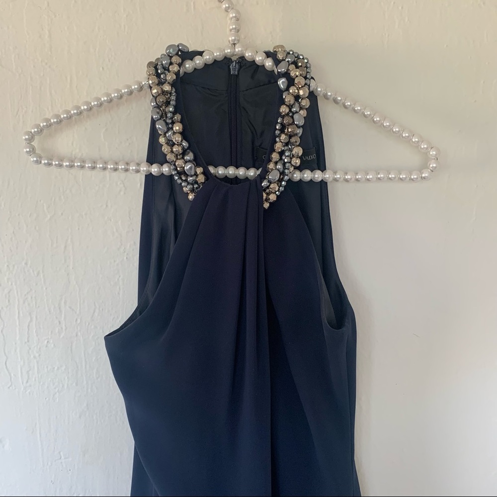 Carmen Marc Valvo Beaded-Neck Toga Dress - Picture 5 of 10